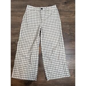 Madewell Slim Emmett Women's Cropped Pants 30 Cream Cotton Windowpane Wide-Leg